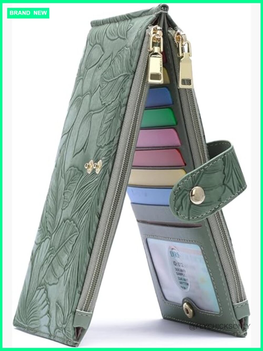 Slim Bifold RFID Blocking Floral Vegan Leather Wallet with Zipper Pocket